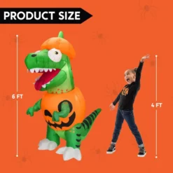 6ft Inflatable Dinosaur Halloween Decoration -Spirit Halloween Shop 6 ft Dinosaur Trick Raw Treat Inflatable 3 600x600 1