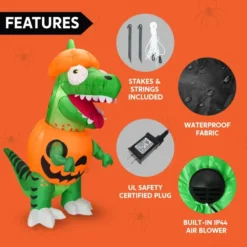 6ft Inflatable Dinosaur Halloween Decoration -Spirit Halloween Shop 6 ft Dinosaur Trick Raw Treat Inflatable 4 600x600 1