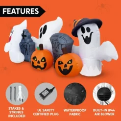 6ft Inflatable LED Ghost With Tombstones And Pumpkins -Spirit Halloween Shop 6 ft Long Horizontal Tombstones with Ghosts 1 600x600 1