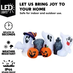 6ft Inflatable LED Ghost With Tombstones And Pumpkins -Spirit Halloween Shop 6 ft Long Horizontal Tombstones with Ghosts 4 600x598 1