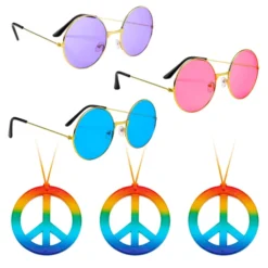 6Pcs Hippie Glasses And PEACE Necklaces