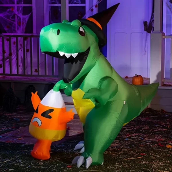 6ft Inflatable LED Dinosaur Catching Candy Corn 3 6ft Inflatable LED Dinosaur Catching Candy Corn