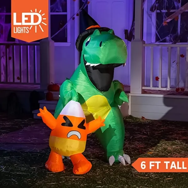 6ft Inflatable LED Dinosaur Catching Candy Corn 4 6ft Inflatable LED Dinosaur Catching Candy Corn - Image 2