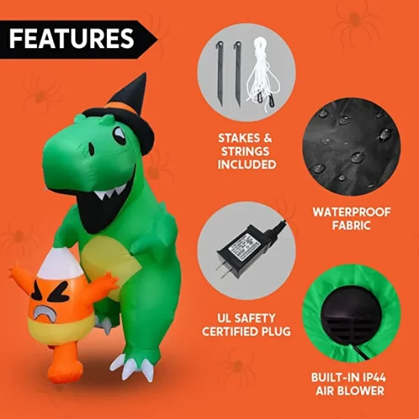 6ft Inflatable LED Dinosaur Catching Candy Corn 8 6ft Inflatable LED Dinosaur Catching Candy Corn - Image 6