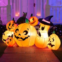 6ft 7pcs Inflatable Pumpkin With Witch's Cat Decoration -Spirit Halloween Shop 7 Pcs Pumpkins with Black Cat Halloween Inflatable 6ft 3 600x600 1