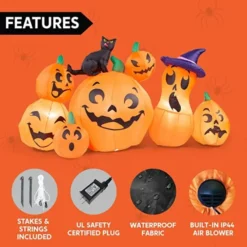 6ft 7pcs Inflatable Pumpkin With Witch's Cat Decoration -Spirit Halloween Shop 7 Pcs Pumpkins with Black Cat Halloween Inflatable 6ft 5 600x600 1