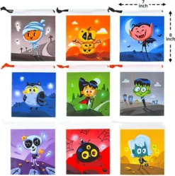 72pcs Plastic Halloween Drawstring Bags -Spirit Halloween Shop 9 Character Designs Small Treat Bags 72 Pcs 1 600x605 1