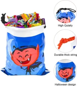 72pcs Plastic Halloween Drawstring Bags -Spirit Halloween Shop 9 Character Designs Small Treat Bags 72 Pcs 2 600x669 1