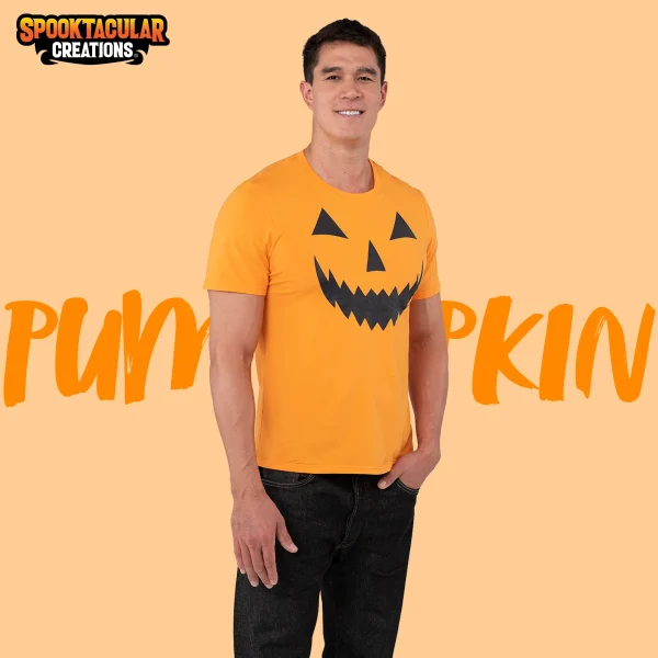 Adult Men Orange Pumpkin T-shirt 4 Adult Men Orange Pumpkin T-shirt - Image 2