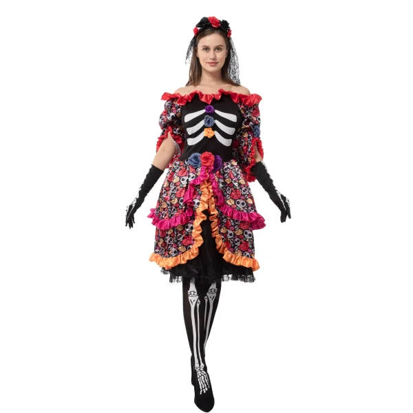 Adult Women Rose Day Of Dead Costume 5 Adult Women Rose Day Of Dead Costume - Image 3