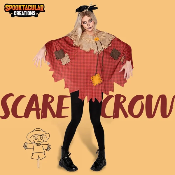 Adult Women Scarecrow Poncho Costume 4 Adult Women Scarecrow Poncho Costume - Image 2