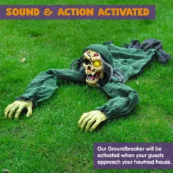 Life Size Light Up Climbing Groundbreaker Zombie -Spirit Halloween Shop Animated Zombie Groundbreaker with Flashing Eye Sound Green 2 result 600x600 1