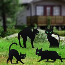 6Pcs Black Cat Silhouette Yard Sign
