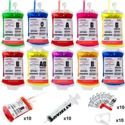 10pcs Reusable Halloween Blood Bags With Syringe -Spirit Halloween Shop Blood Bags with Needles Set 3 600x602 1