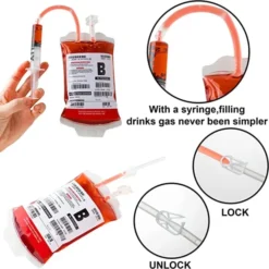 10pcs Reusable Halloween Blood Bags With Syringe -Spirit Halloween Shop Blood Bags with Needles Set 4 600x599 1