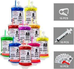 10pcs Reusable Halloween Blood Bags With Syringe -Spirit Halloween Shop Blood Bags with Needles Set 7 600x558 1