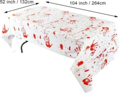 3pcs Halloween Bloody Handprint Tablecloth 104in X 52in -Spirit Halloween Shop Bloody Zombie Tablecover 2 600x467 1