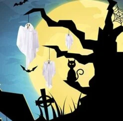 3Pcs Hanging Ghosts 25.5in -Spirit Halloween Shop Capture1 600x591 1