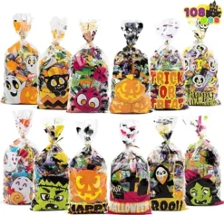 108pcs Classic Pattern Halloween Cellophane Bags -Spirit Halloween Shop Classic Halloween Patterns Cellophane Bags 108 Pcs 5 600x578 1