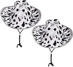 2pcs Childrens Black Cow Print Cowboy Hat