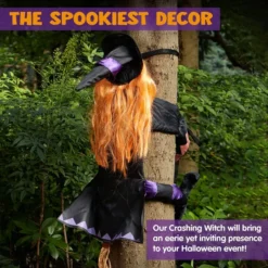 Flying Witch Crashing Into Tree Decoration 40in -Spirit Halloween Shop Crashing Witch Into Tree Decoration Orange Hair 3 result 600x600 1