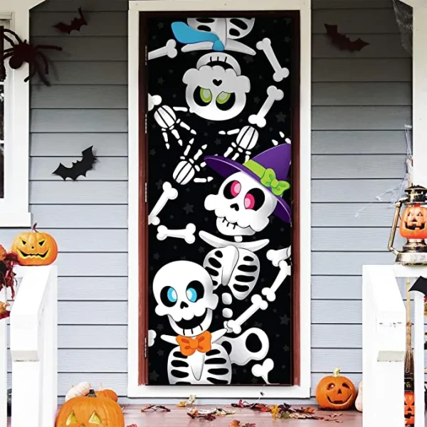 3D Halloween Cute Skeleton Door Cover 30in X 72in 3 3D Halloween Cute Skeleton Door Cover 30in X 72in