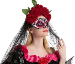 Day Of The Dead 4 - Headband With Rose And Veil, Masquerade Eye Mask -Spirit Halloween Shop Day of the Dead 4 Headband with Rose and Veil Masquerade Eye Mask 2 结果 600x515 1