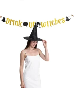 12pcs Halloween Black Witch Hats 13 12pcs Halloween Black Witch Hats -Spirit Halloween Shop Drink Up Witches Banner and Witch Hats 13 Pcs 3 600x713 1