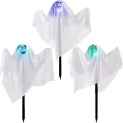 3pcs Halloween Light Up Ghost Decoration -Spirit Halloween Shop Ghost Hanging Lights with Stakes 3 Pack 4 600x600 1