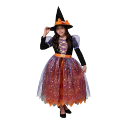 Girls LED Light Up Witch Halloween Costume -Spirit Halloween Shop Girl witch orange pattern costume 3 result 1 600x600 1