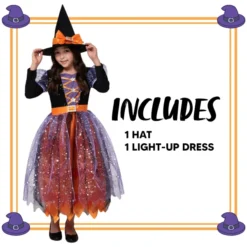 Girls LED Light Up Witch Halloween Costume -Spirit Halloween Shop Girl witch orange pattern costume 5 result 1 600x600 1
