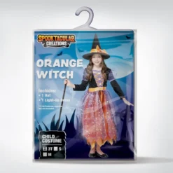 Girls LED Light Up Witch Halloween Costume -Spirit Halloween Shop Girl witch orange pattern costume 6 result 1 600x600 1