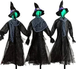 3pcs Outdoor Witch Decorations With Glowing Heads 8 3pcs Outdoor Witch Decorations With Glowing Heads -Spirit Halloween Shop Glowing Green Witches with Stakes 3 Pack 4 600x540 1