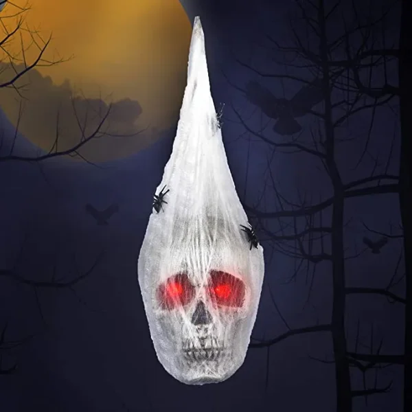 Halloween Animated Hanging Skulls Covered With Spider Webs 3 Halloween Animated Hanging Skulls Covered With Spider Webs