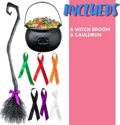 Halloween Witch Broom And Cauldron Costume Accessories -Spirit Halloween Shop Halloween Black Witch Broom and Cauldron 2 600x624 1