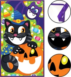 Cat, Bat, And Pumpkin Halloween Bean Bag Toss Game -Spirit Halloween Shop Halloween Cat Toss Cloth Game 1 600x652 1