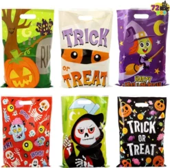 72pcs Halloween Character Themed Halloween Plastic Bags -Spirit Halloween Shop Halloween Character Themed Plastic Candy Bags 72 Pcs 1 600x592 1