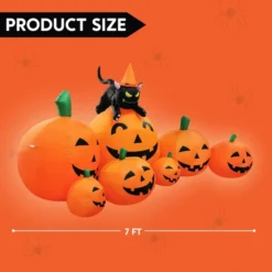 7ft Inflatable Pumpkins With Witch's Cat Decoration -Spirit Halloween Shop Halloween Pumpkin Patch with Cat Inflatable 7 ft 3 600x600 1