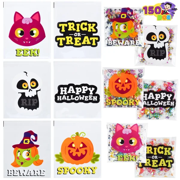 150 Pcs Halloween Square Double Sided Cellophane Candy Treat Bag 4 150 Pcs Halloween Square Double Sided Cellophane Candy Treat Bag - Image 2