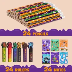 24Pcs Halloween Theme Pencil, Rulers And Notepad Set -Spirit Halloween Shop Halloween Theme Pencil Rulers and Notepad Set 24 Pack 4 result 1 600x600 1