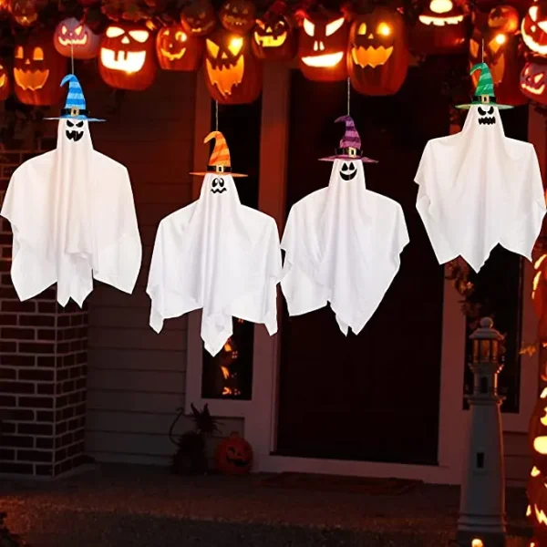 4Pcs Hanging Ghost With Colorful Hat 27.5in 3 4Pcs Hanging Ghost With Colorful Hat 27.5in