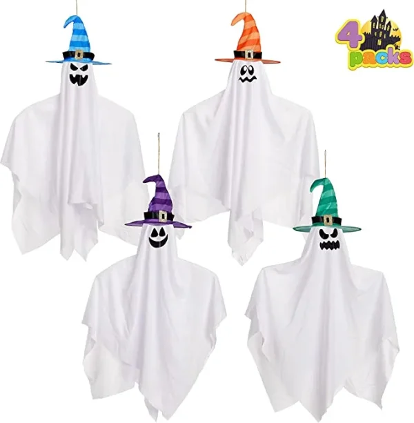 4Pcs Hanging Ghost With Colorful Hat 27.5in 4 4Pcs Hanging Ghost With Colorful Hat 27.5in - Image 2