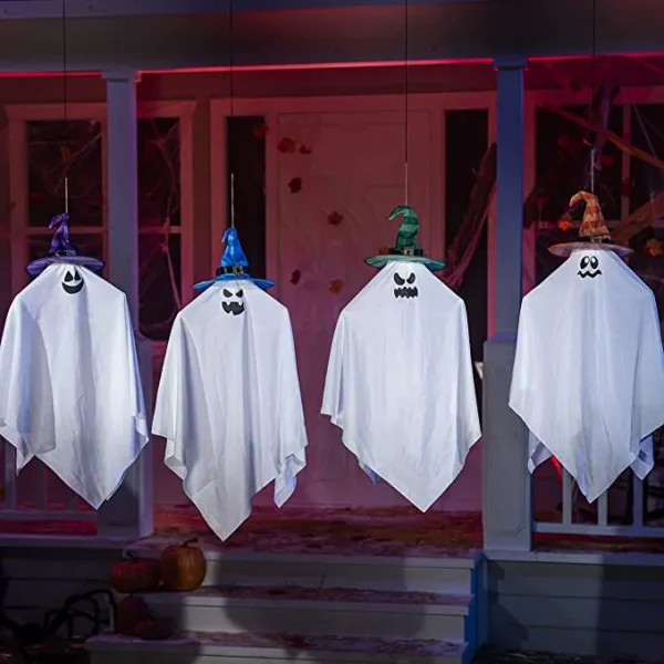 4Pcs Hanging Ghost With Colorful Hat 27.5in 5 4Pcs Hanging Ghost With Colorful Hat 27.5in - Image 3