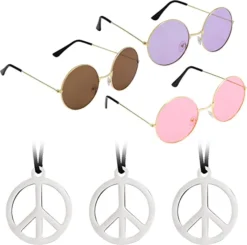 Hippie Party Accessories Set With Necklace, Sunglasses 6 Pcs
