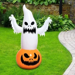 4.5ft Inflatable Ghost On Pumpkin Tumbler Decoration -Spirit Halloween Shop Inflatable Ghost on Pumpkin Tumbler Decoration 4.5ft 5 result 600x600 1