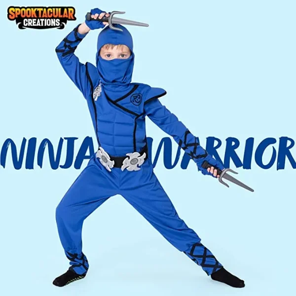 Kids Blue Ninja Halloween Costume 4 Kids Blue Ninja Halloween Costume - Image 2