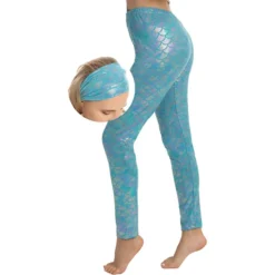 Woman Fish Scale Mermaid Leggings & Headband
