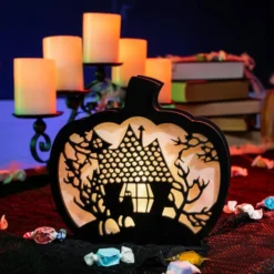 Lighted Pumpkin Shadow Box (Haunted House) -Spirit Halloween Shop Lighted Pumpkin Shadow Box Haunted House 2 result 600x600 1