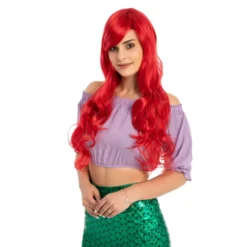 Long Red Curly Mermaid Wig Set With Wig Cap And Comb