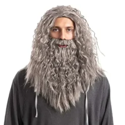 Mens Halloween Wizard Grey Wig With Beard